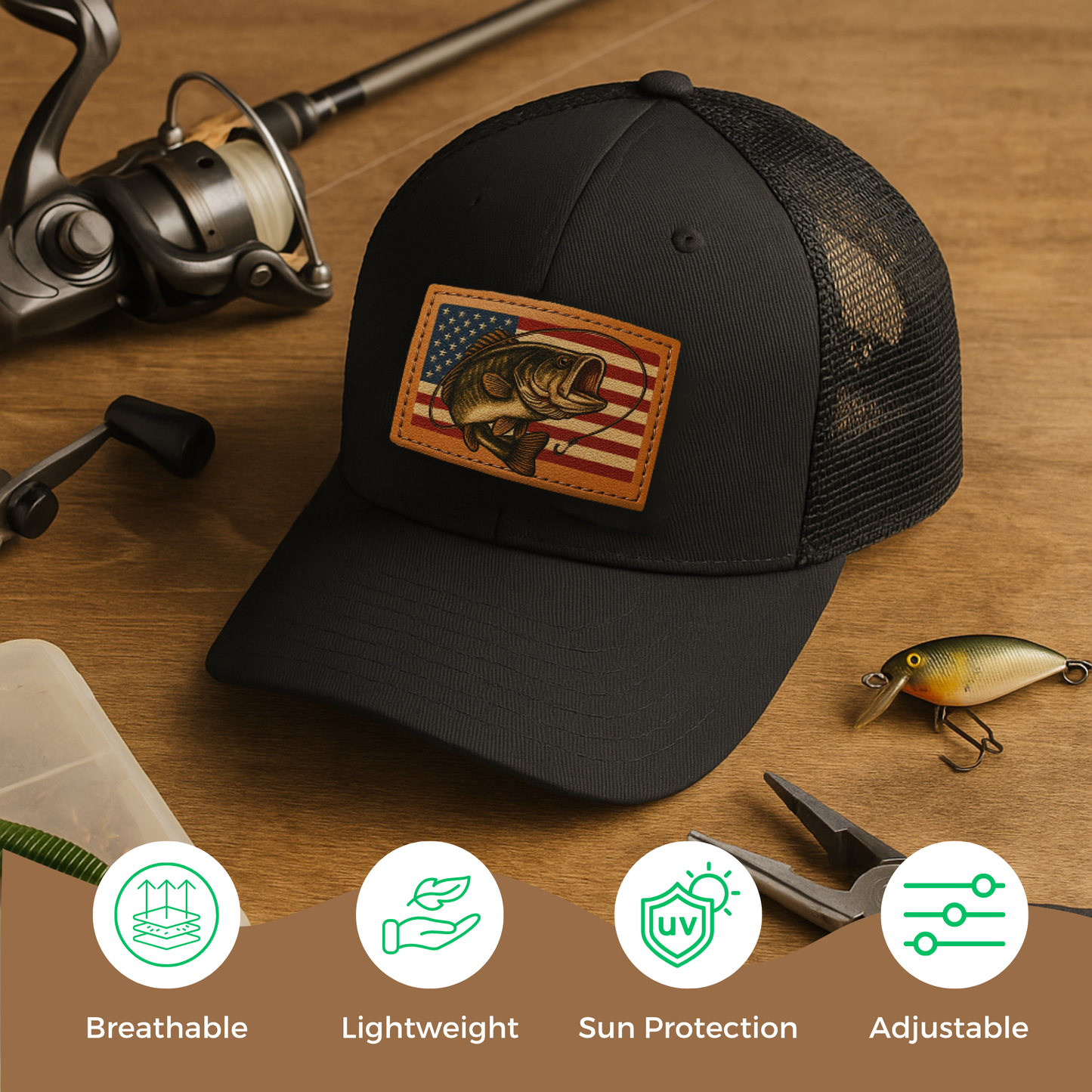American Flag Bass Fishing Trucker Hat