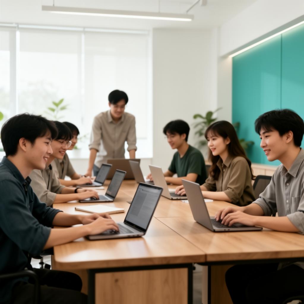 HatuCraft team collaborating in a modern Vietnamese workspace